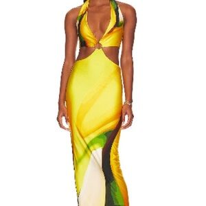 NWOT xrevolve Gaia Long Dress, Farai London - Lemon Drop
